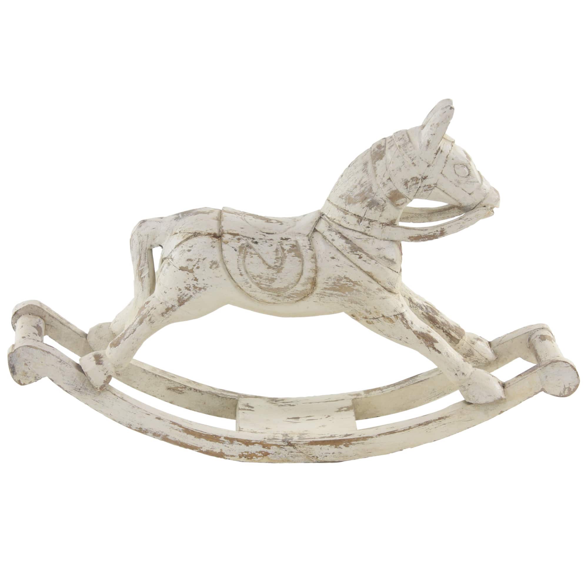 27" White Mango Wood Vintage Horse Sculpture